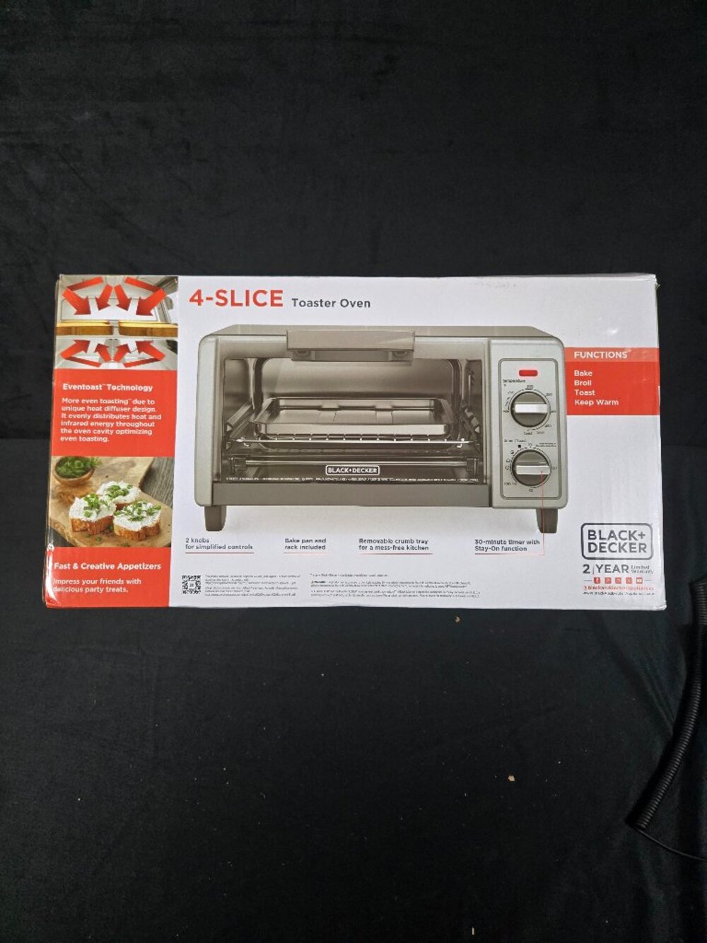 BLACK+DECKER TO1700SG 4-Slice Toaster Oven Silver New Open Box